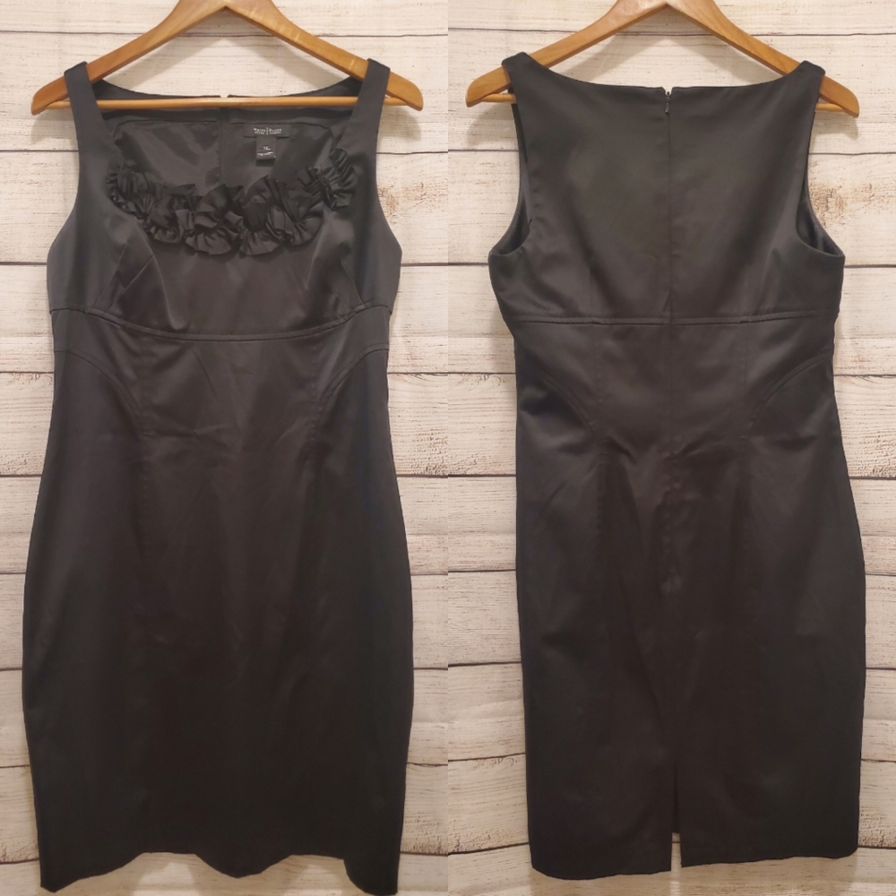 White House Black Market Black Satin Sheath Cocktail Dress, Size 12